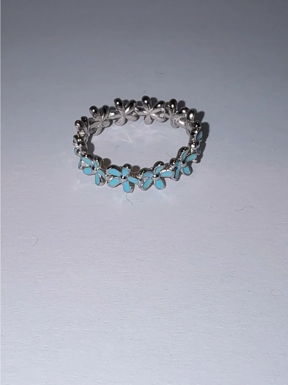 Silver Flower Band Ring with Turquoise Enamel